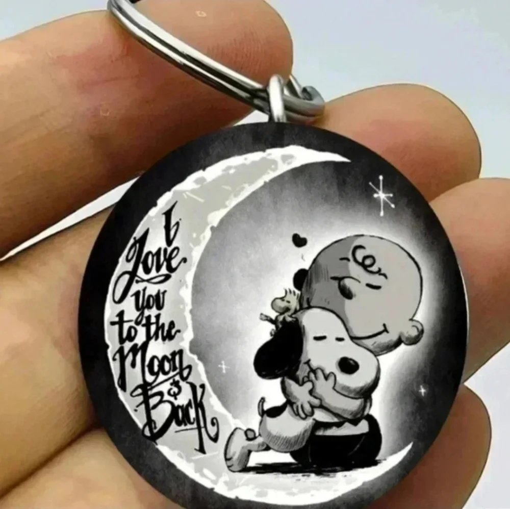 Snoopy Love You Moon To Back Stainless Steel Keychain